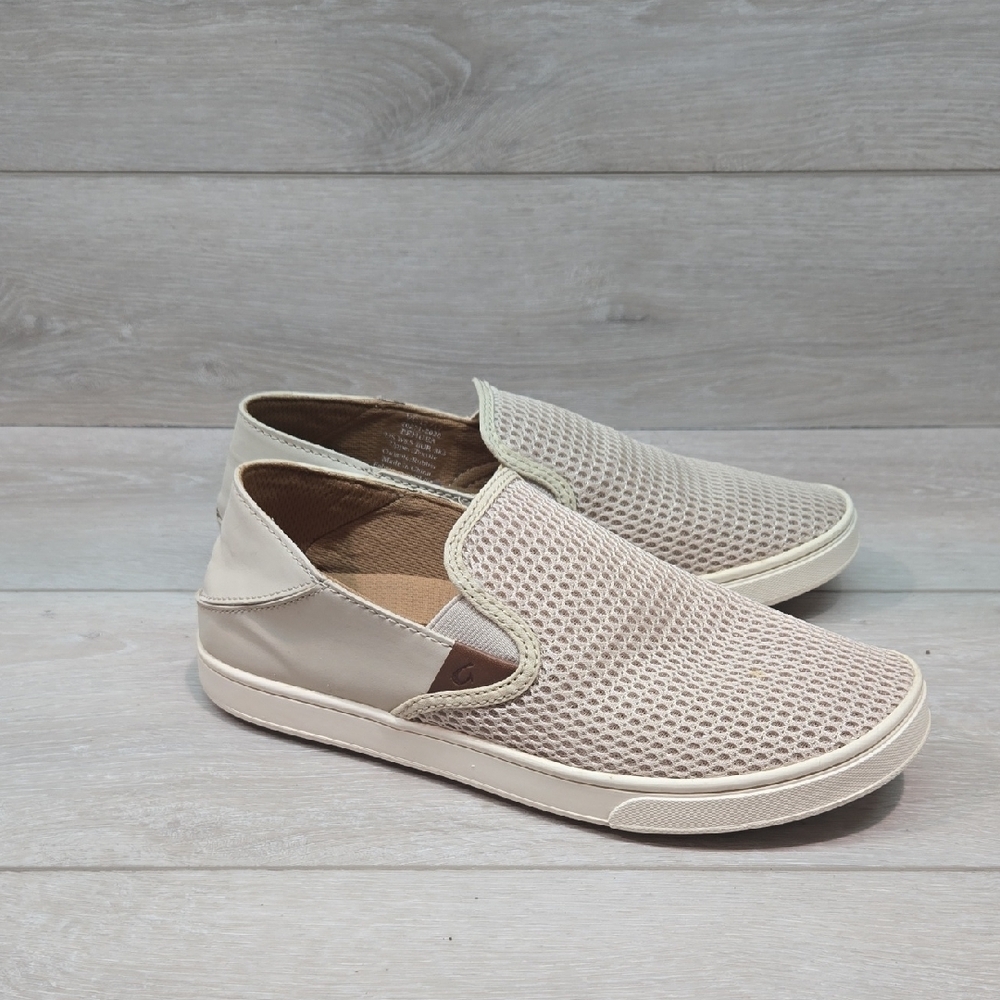 Olukai Women Pehuea Comfort Slip-On Sneakers in Light Beige Shoes Sz 8.5 - Picture 1 of 11